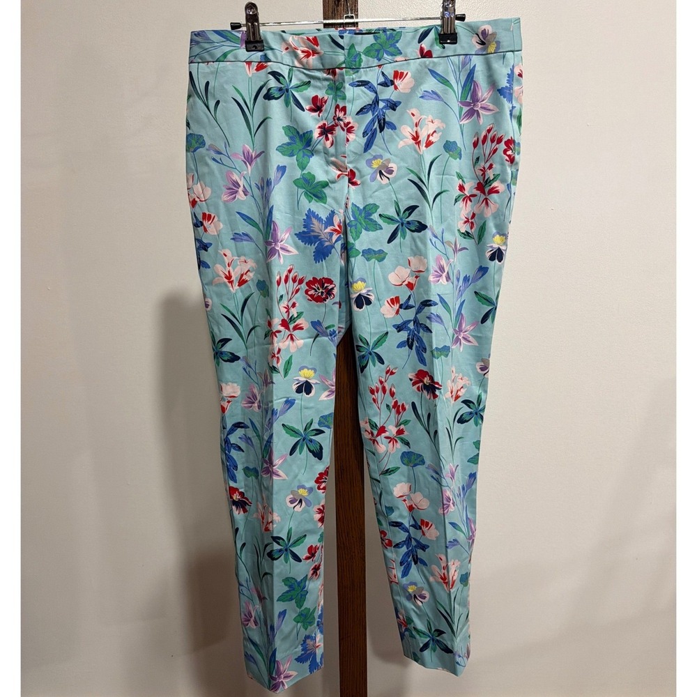 Talbots Hampshire Petites Blue Floral Ankle Pants 10P Slim Stretch Cotton Pastel